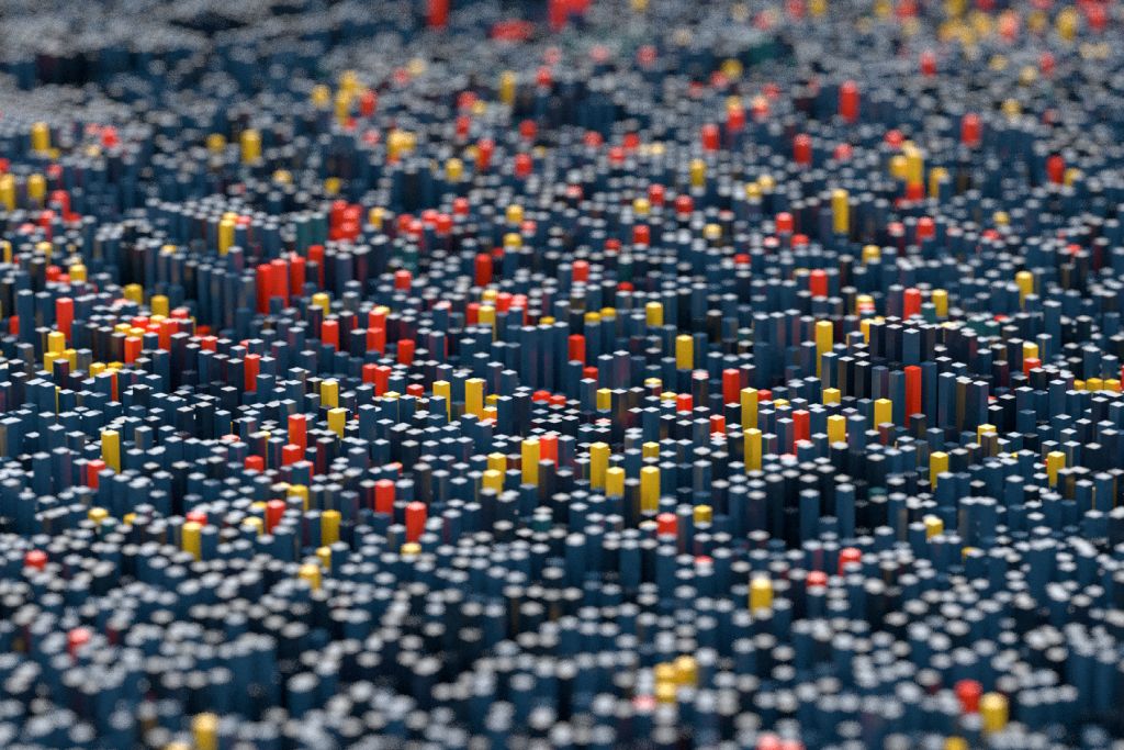 Abstract structure, a grid of tiny cubes.